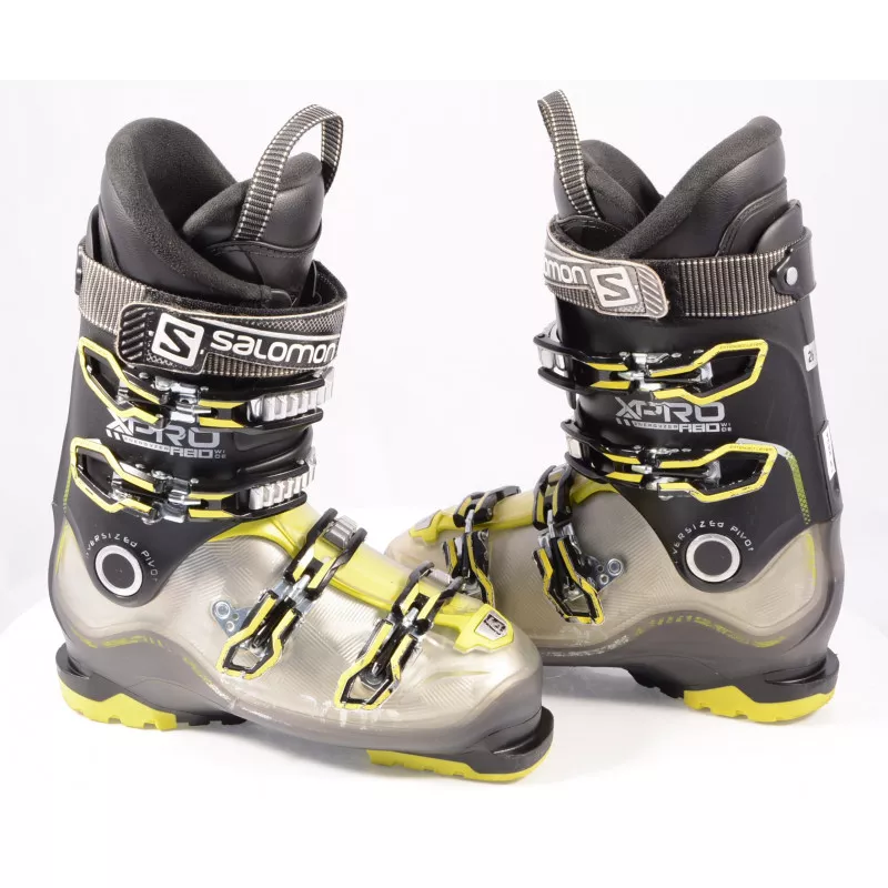 Skischoenen SALOMON X PRO R80 WIDE, BLACK/yellow, OVERSIZED PIVOT, EXTENDED Lever, 3D Buckle, Micro, Macro